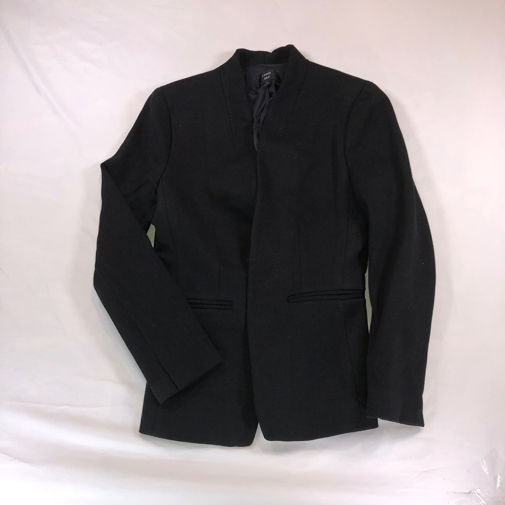 J.Crew 365 Black Open Front Collarless Blazer Jacket Size 0 Viscose Blend